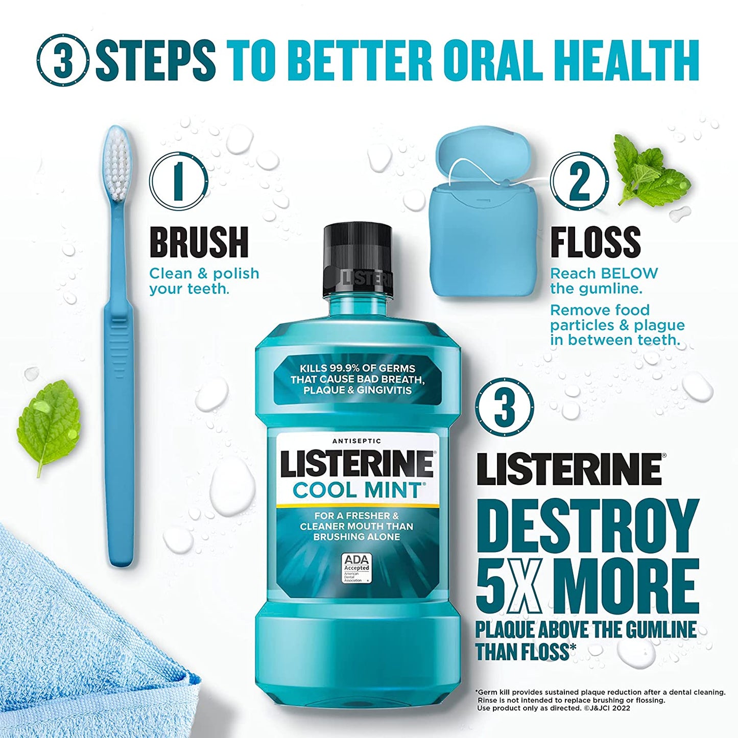 Listerine Cool Mint Antiseptic For A Fresher & Cleaner Mouth Than Brushing Alone - 1.5L