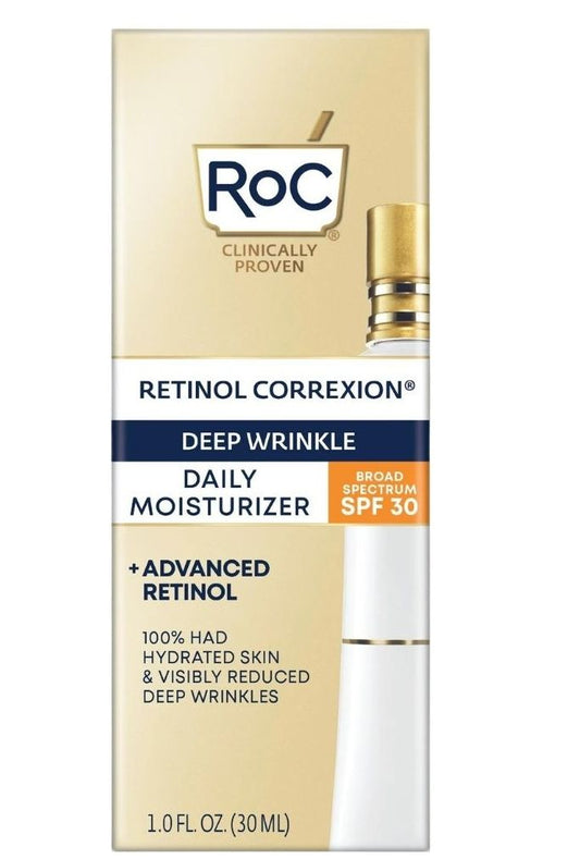RoC Retinol Correxion Deep Wrinkle Daily Moisturizer with Sunscreen Broad Spectrum SPF 30, 1.0 fl.oz / 30ml (PACKAGING MAY VARY)