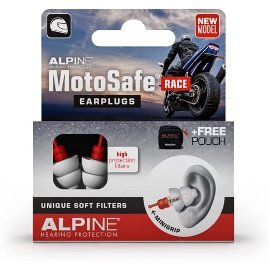 Alpine MotoSafe Race Motorcycle Ear Plugs for Wind Noise Reduction Hearing Protection 1 Pair