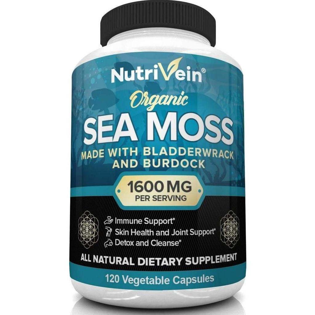 Nutrivein Organic Sea Moss 1600mg Supplement 120 Vegetable Capsules