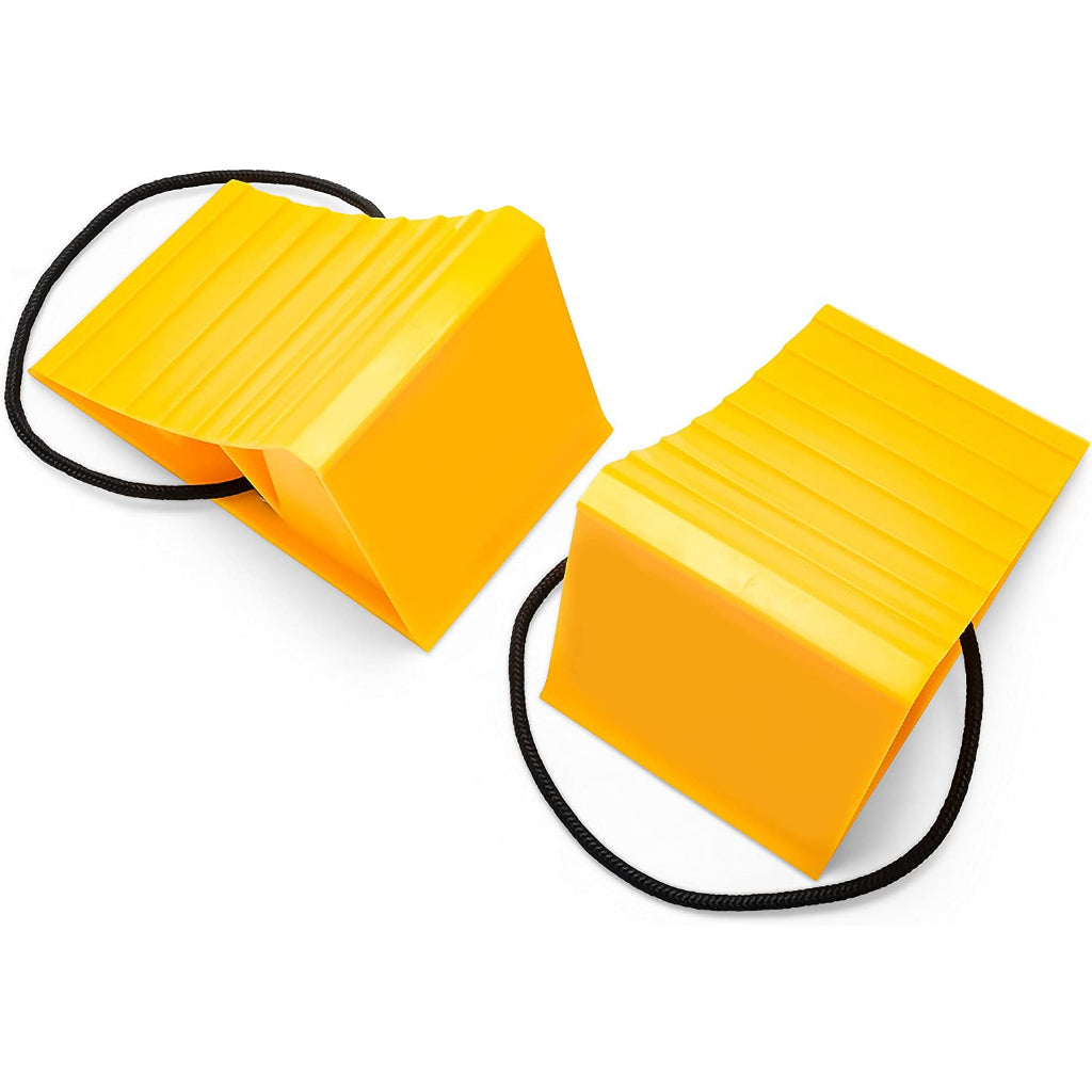 Camco Wheel Chock With Rope For Easy Removal Helps Keep Your Trailer In Place Pack of 2 - 44471