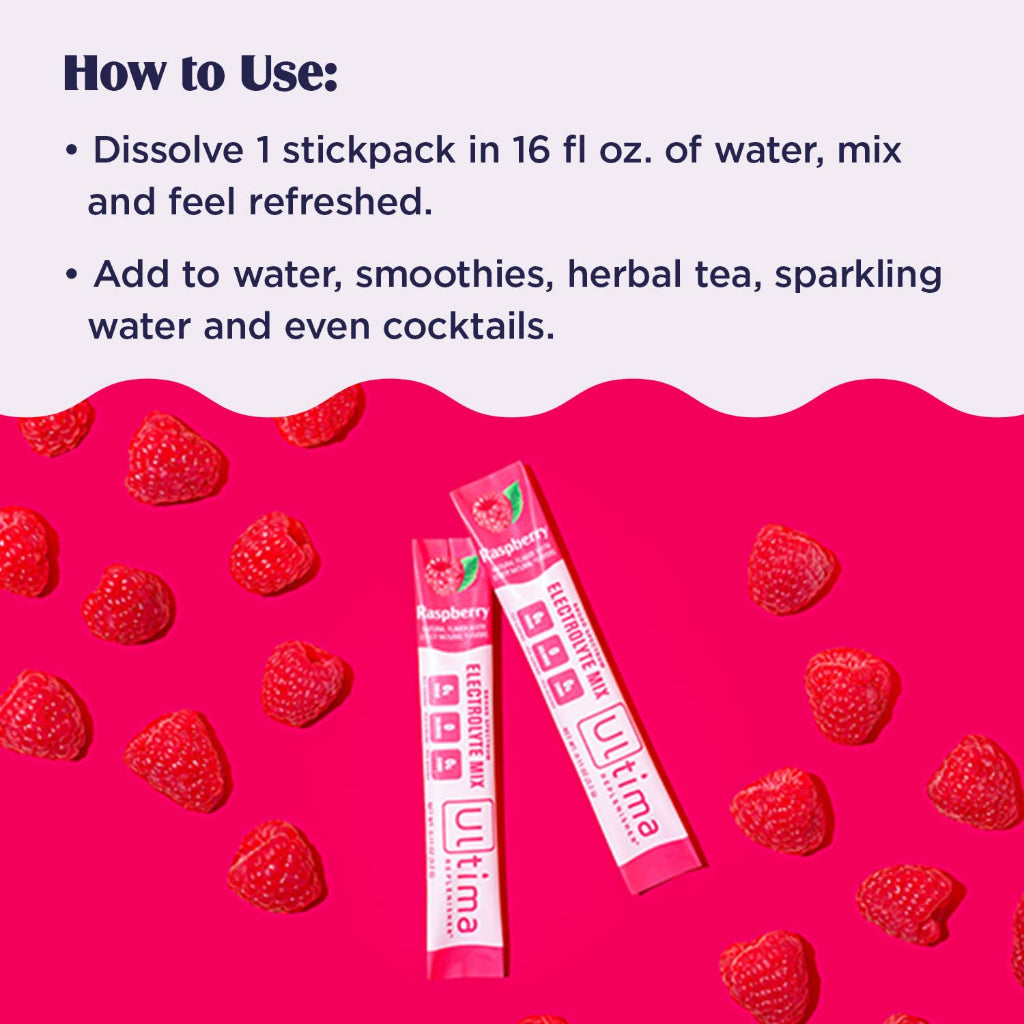 Ultima Replenisher Electrolyte Mix Natural Raspberry Flavor 20 Stickpacks 2.3 Oz / 64g