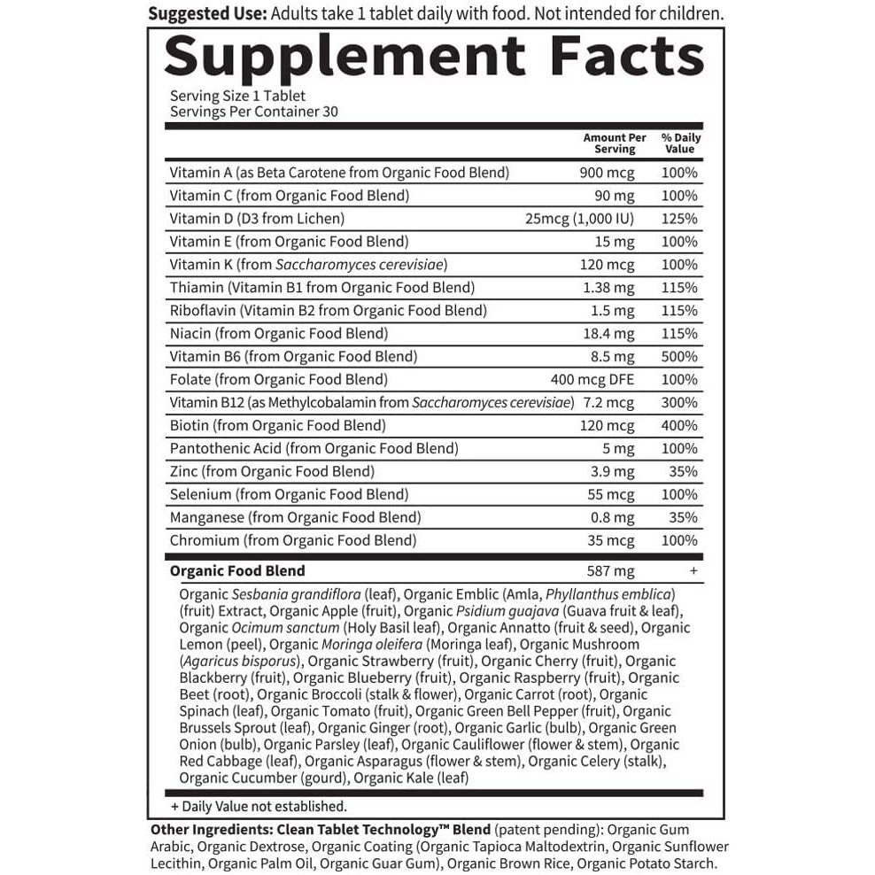 My Kind Organics Certified Organic Whole Food Men's Once Daily Multivitamin - 30 Vegan Tablets