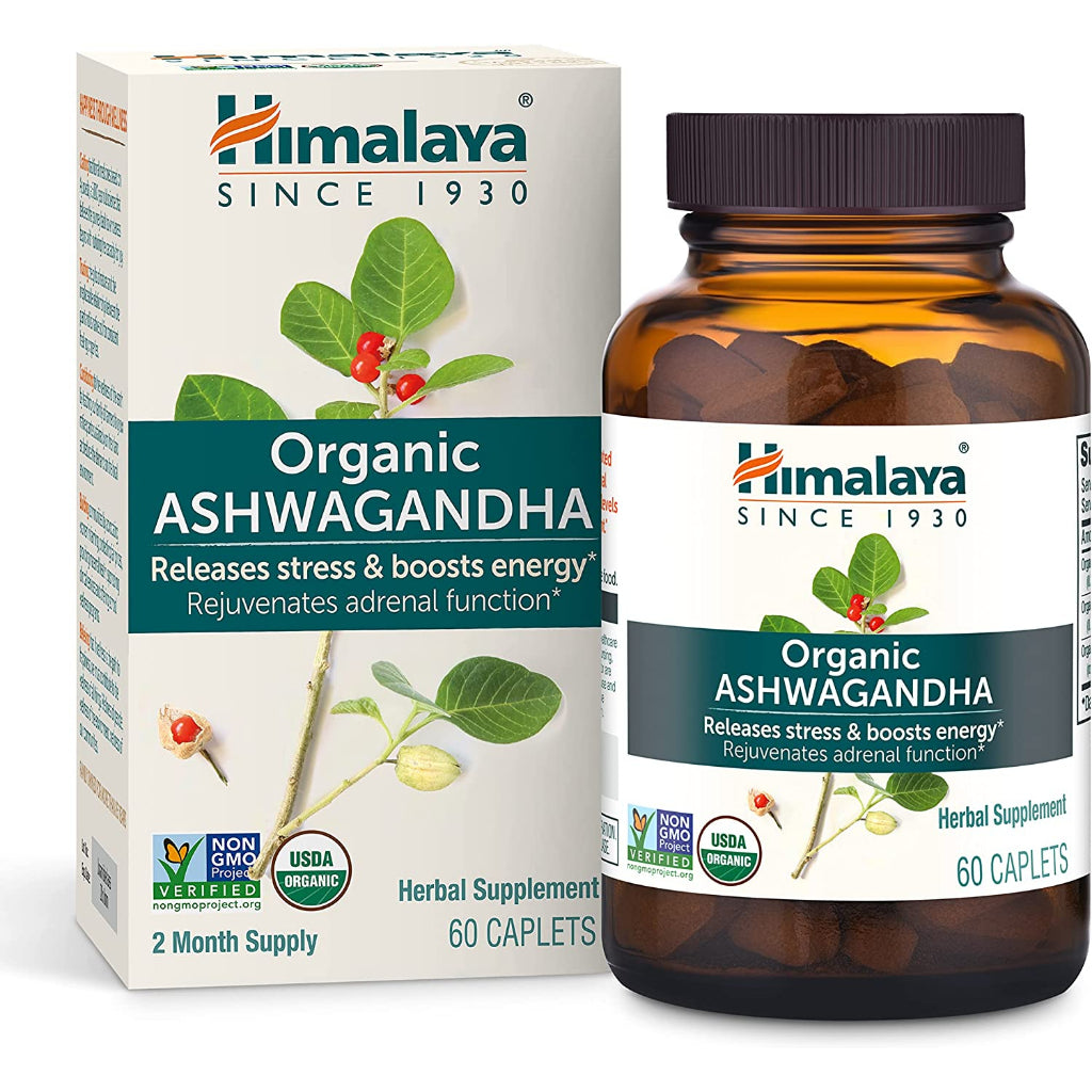 Himalaya Organic Ashwagandha Releases Stress & Boosts Energy 2 Month Supply 60 Caplets