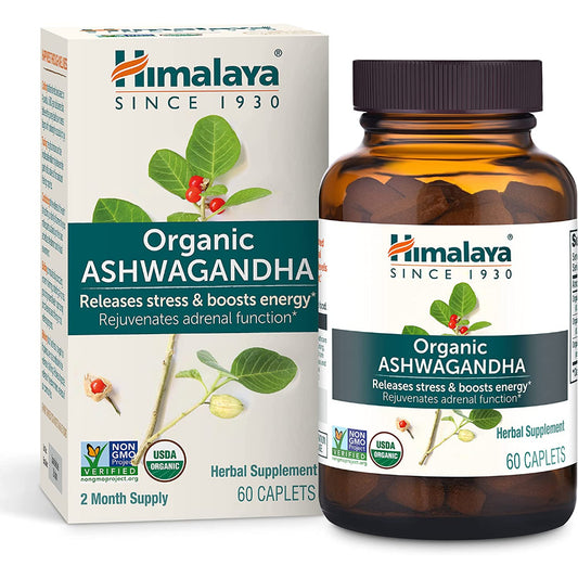 Himalaya Organic Ashwagandha Releases Stress & Boosts Energy 2 Month Supply 60 Caplets