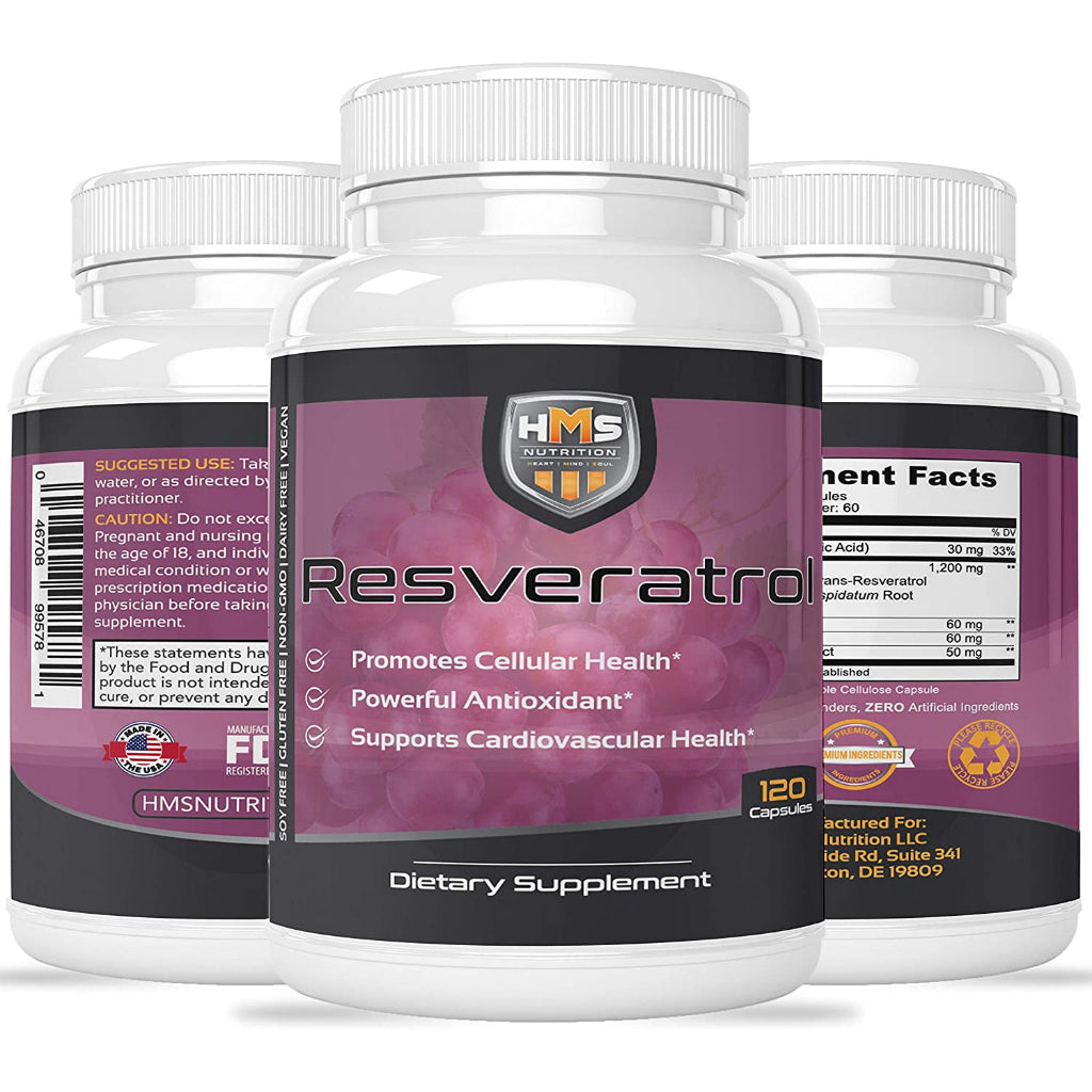 HMS Nutrition Resveratrol Health Anti-Aging Dietary Supplement 120 Capsules