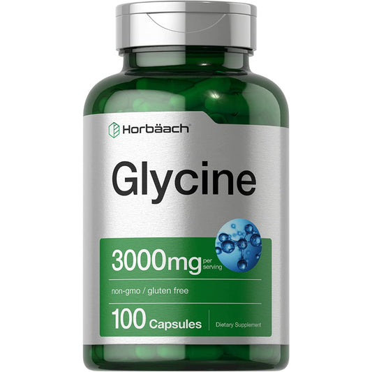 Horbaach Glycine 3000mg Non-Gmo Gluten Free Glycine Supplement 100 Capsules