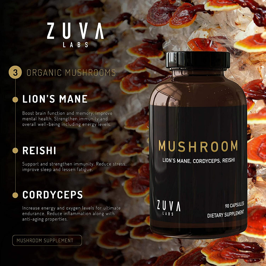 Zuva Labs Lions Mane Mushroom Capsules Premium Mushroom Supplement 90 Capsules