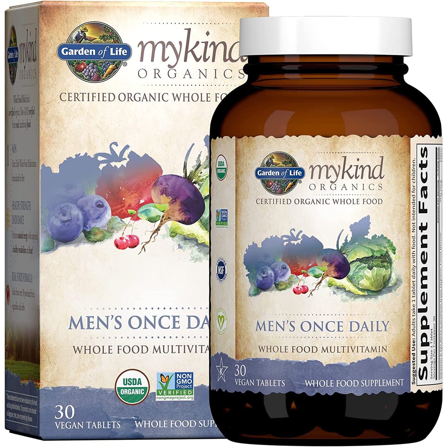 My Kind Organics Certified Organic Whole Food Men's Once Daily Multivitamin - 30 Vegan Tablets