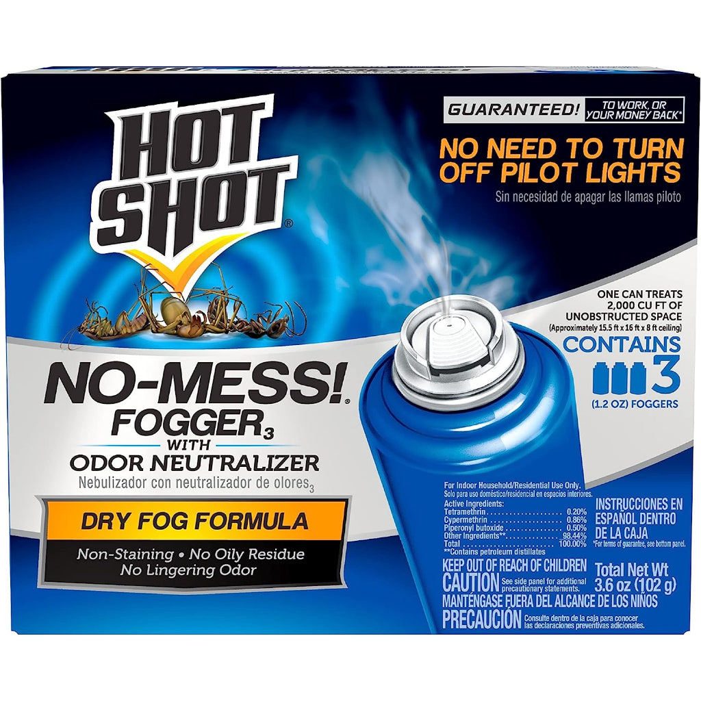 Hot Shot No-Mess Fogger with Odor Neutralizer Dry Fog Formula - 3 Count