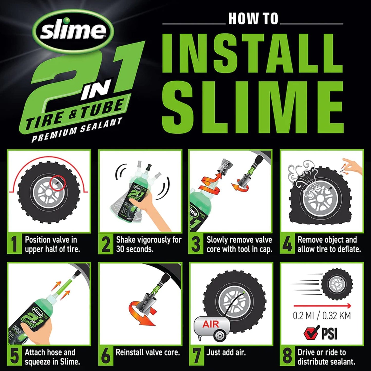 Slime 2 in 1 Tire & Tube Premium Sealant Prevents and Repairs Flat Tires 16Oz / 473ml