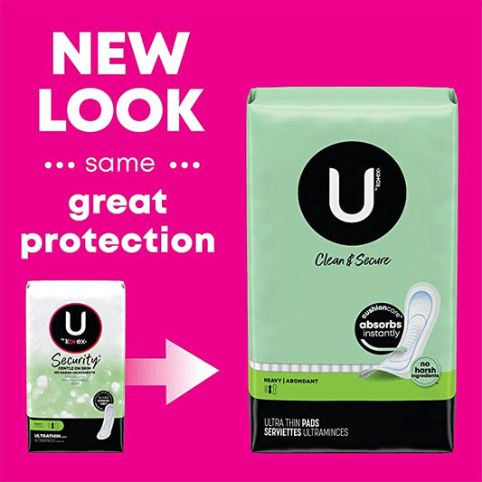 U by Kotex Clean & Secure Ultra Thin Pads, Heavy Absorbency, 56 Count