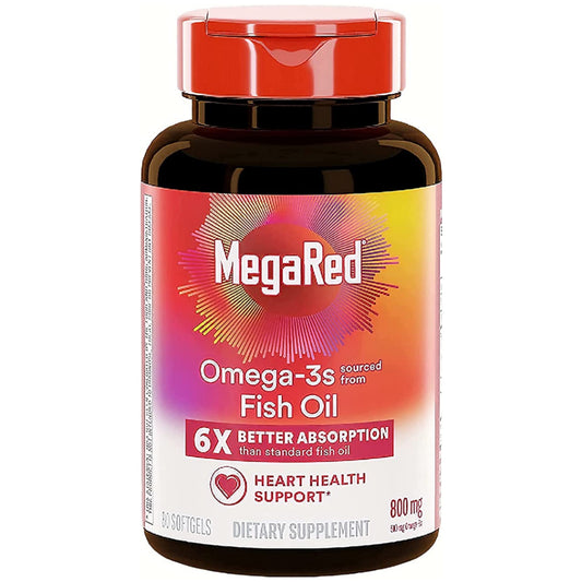 MegaRed Omega-3s Fish Oil Heart Health Support Dietary Supplement 800mg 80 Softgels