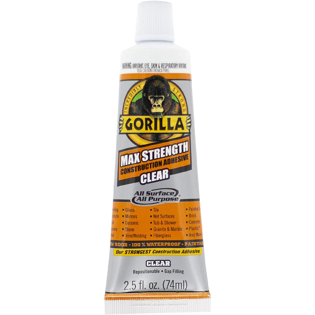 Gorilla Max Strength Construction Adhesive Clear 2x Incredibly Strong | 2.5 fl oz