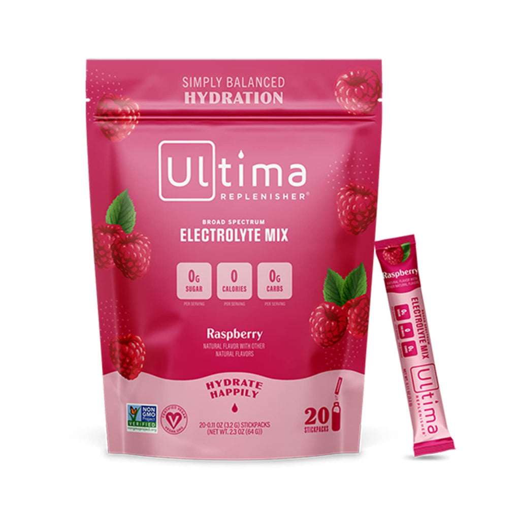 Ultima Replenisher Electrolyte Mix Natural Raspberry Flavor 20 Stickpacks 2.3 Oz / 64g