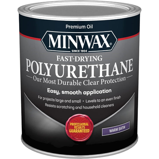 Minwax Fast Drying Polyurethane Protective Wood Finish, Warm Satin, 32lf. oz./ 946ml