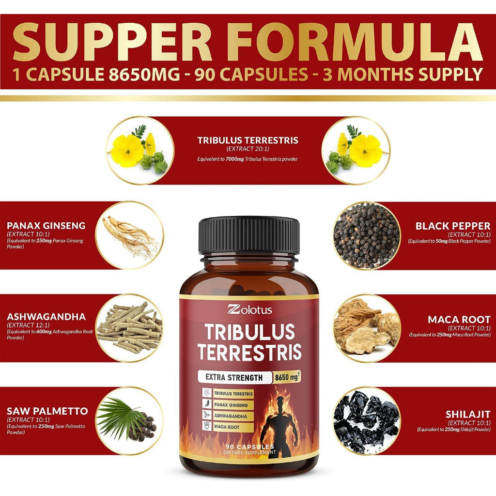 Zolotus Tribulus Terrestris Extra Strength Stamina & Performance For Men & Women 90 Capsules