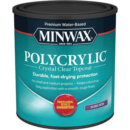 1 qt Minwax Clear Polycrylic Crystal Clear Top Coat Water-Based Protective Finish Satin 946 ml