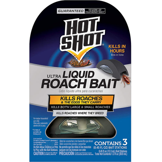 Hot Shot Ultra Liquid Roach Bait Removes Roaches & Eggs They Carry Contains 3 Bait Stations - 39.9ml