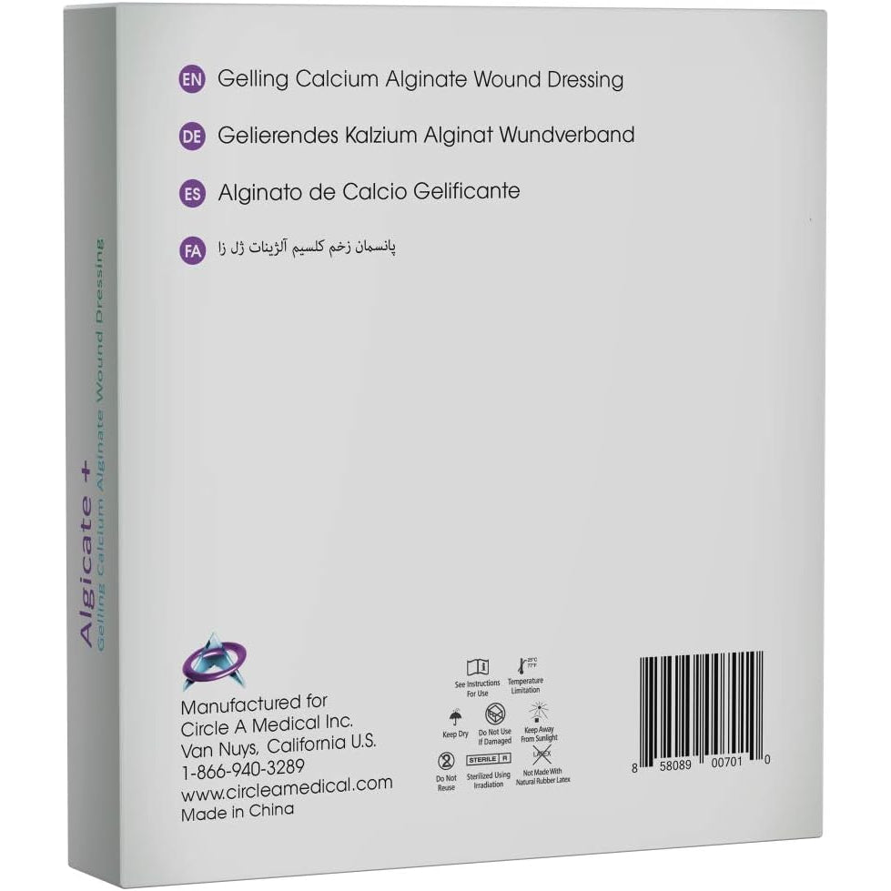 Circle A Medical Algicate + Gelling Calcium Alginate Wound Dressing 4"x 4"/10cm x 10cm (10 Dressing)