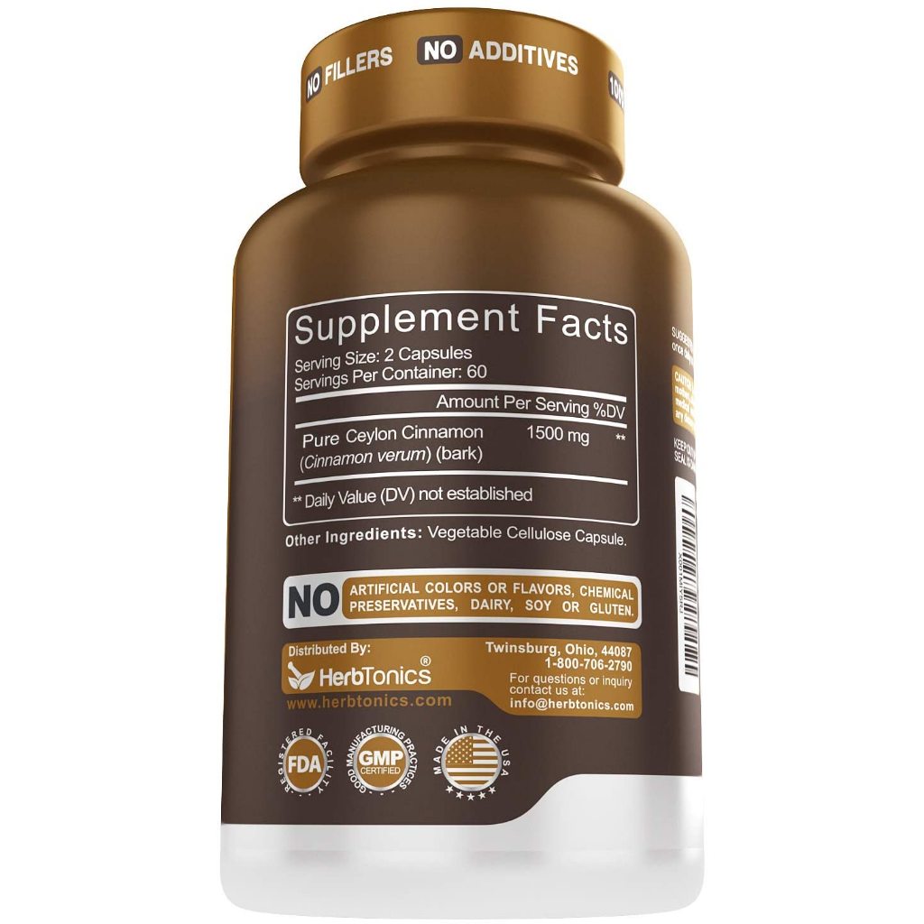 HerbTonics Pure Ceylon Cinnamon Max Strength 1500 mg Joint Support & Mobility 120 Vegecaps