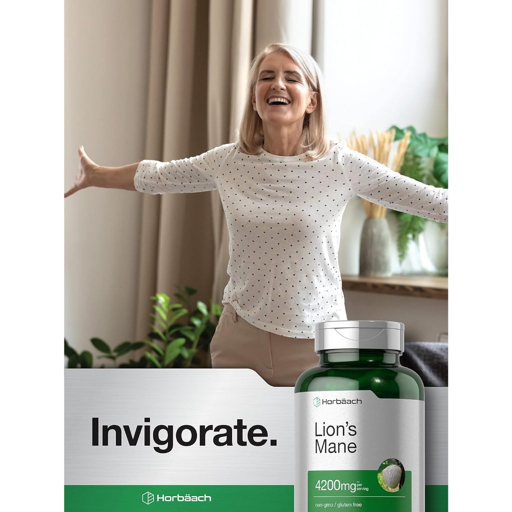 Horbaach Lions Mane Mushroom Extract 4200mg Herbal Supplement 120  Vegetarian Capsules