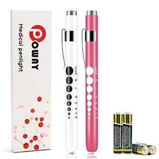 Opoway Pen Light with Pupil Gauge LED light for Doctor Nurse 2 Count Pink and White FREE 2 BATTERIES