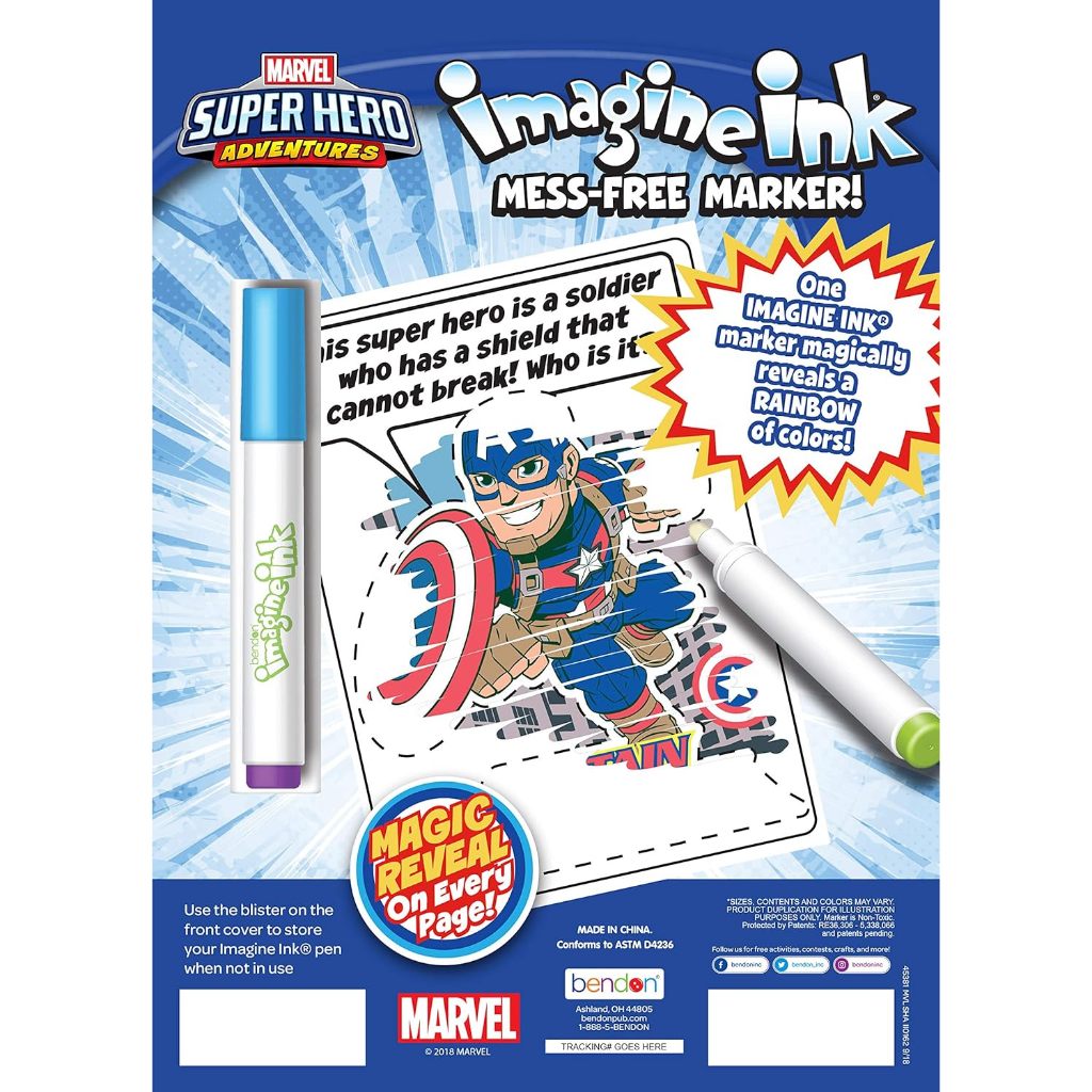 Bendon Super Hero Adventures Imagine Ink Mess-Free Marker Magic Ink Pictures - 1 Marker & 16 Pages