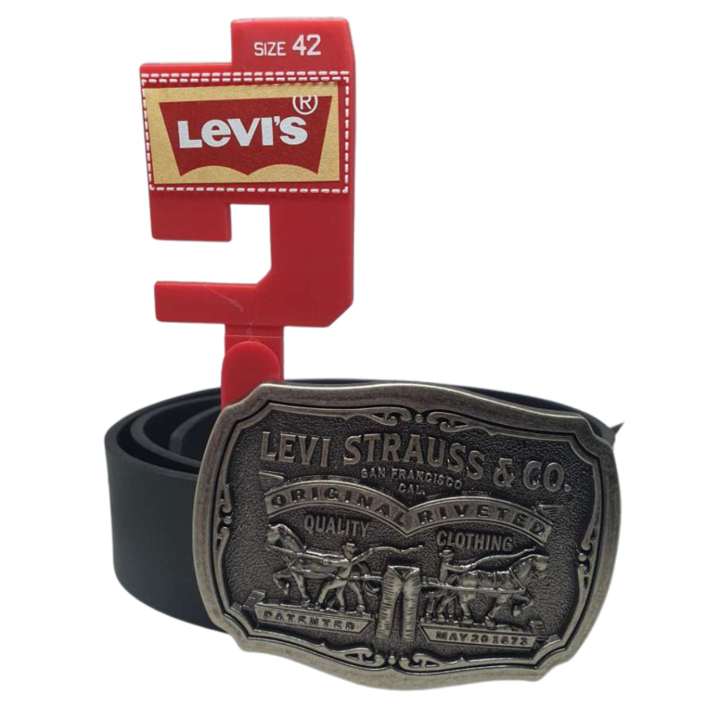 Levi's Men's Leather Belt With Plaque Buckle - Midnight Black - Small (Size: 30" - 32")