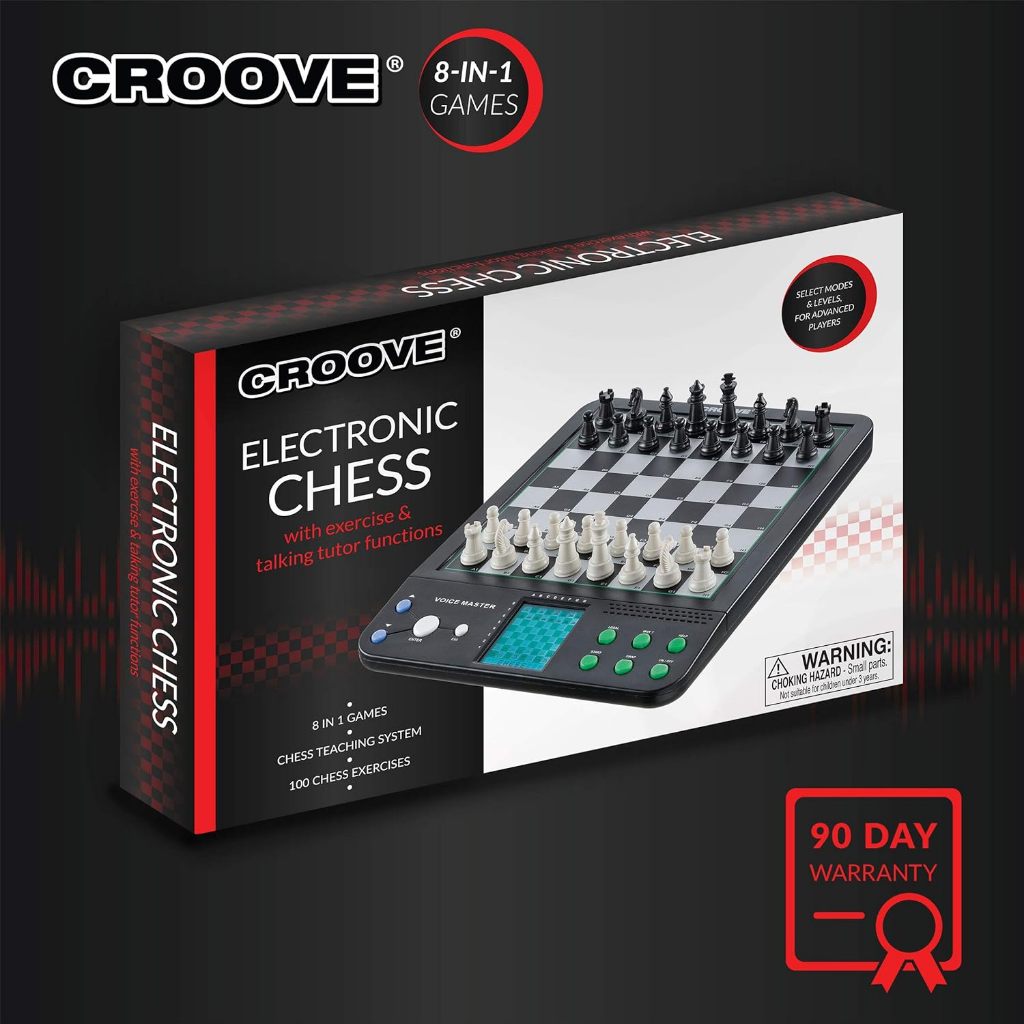 Croove Electronic Magnetic Chess and Checkers Set 10 Inch 8-in-1 Board Games Ages 8+