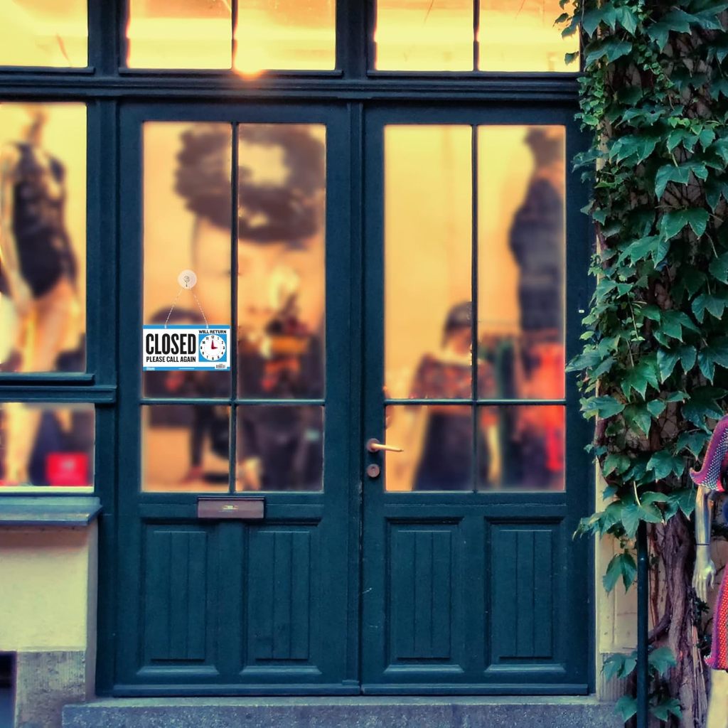 Bazic Products Double Sided Open/Close Sign With Clock Hands 6 x 11.5 inch, Blue