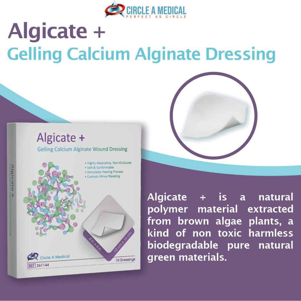 Circle A Medical Algicate + Gelling Calcium Alginate Wound Dressing 4"x 4"/10cm x 10cm (10 Dressing)