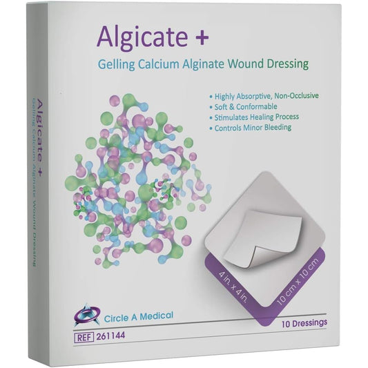 Circle A Medical Algicate + Gelling Calcium Alginate Wound Dressing 4"x 4"/10cm x 10cm (10 Dressing)