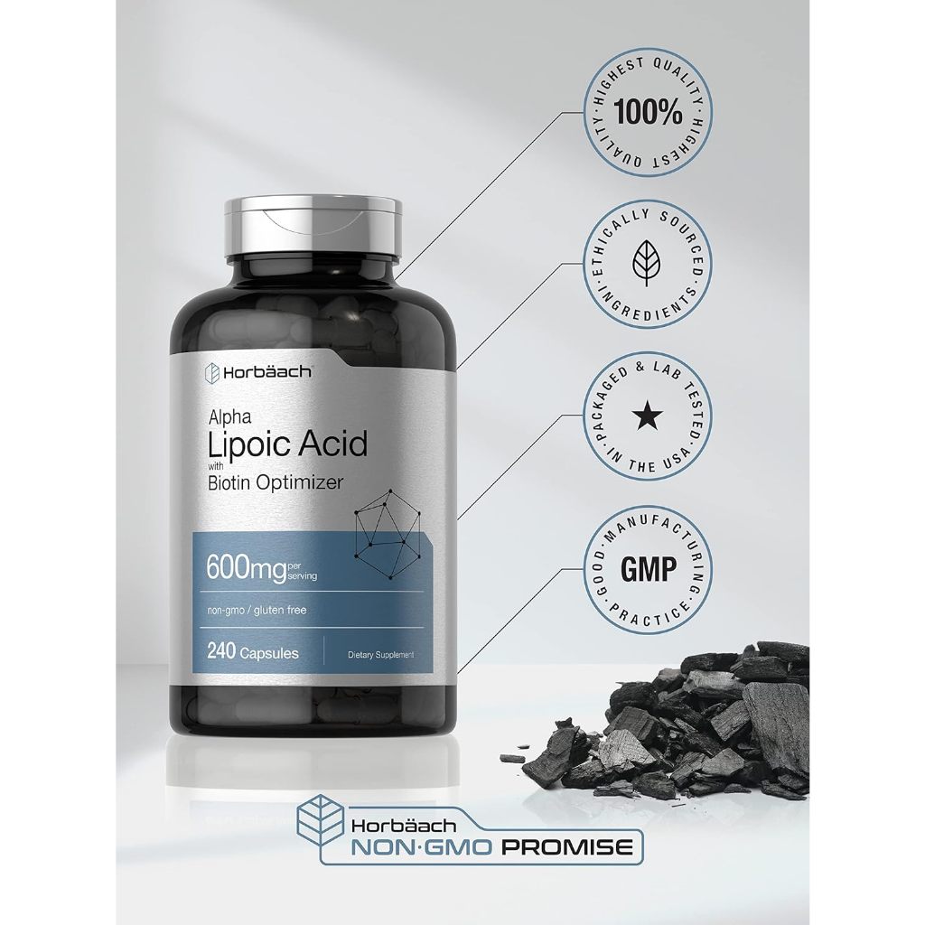 Horbaach Alpha Lipoic Acid with Biotin Optimizer 600mg  240 Capsules