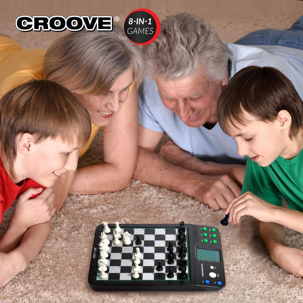 Croove Electronic Magnetic Chess and Checkers Set 10 Inch 8-in-1 Board Games Ages 8+