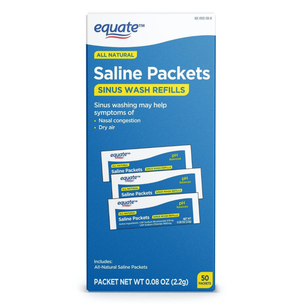 Equate All Natural Saline Packets Sinus Wash Refills Nasal Congestion - 50 Packets