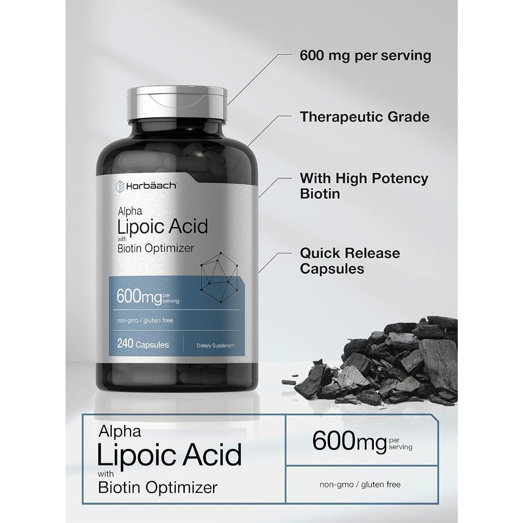 Horbaach Alpha Lipoic Acid with Biotin Optimizer 600mg  240 Capsules