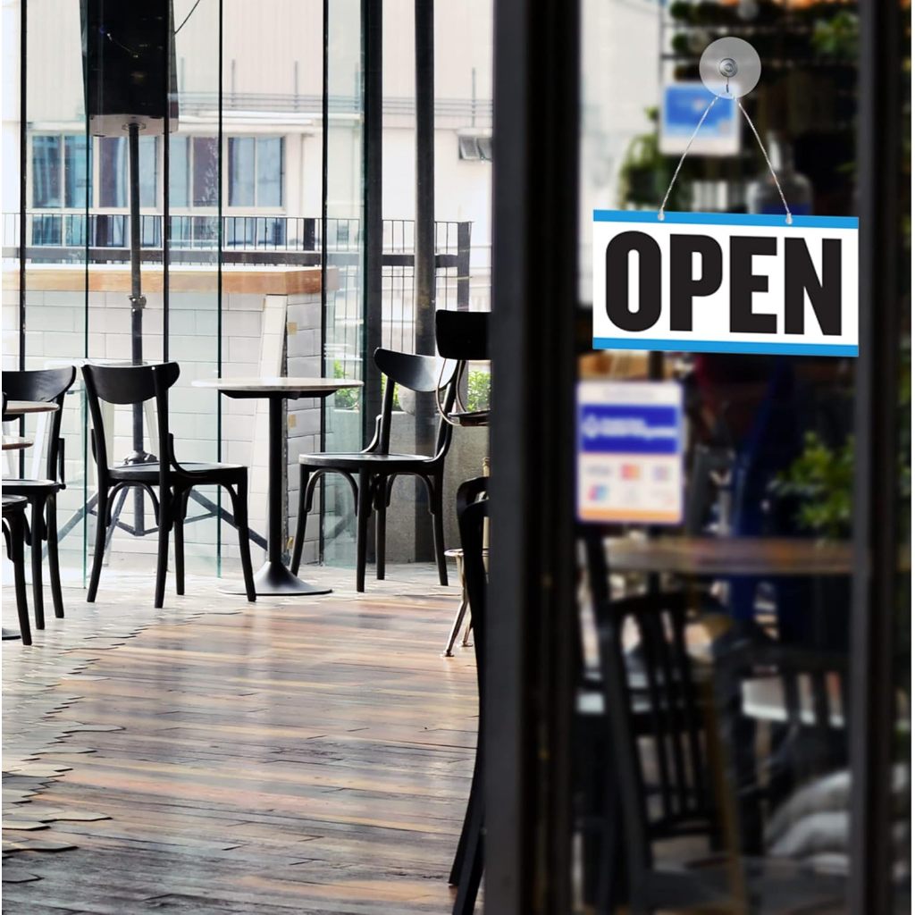 Bazic Products Double Sided Open/Close Sign With Clock Hands 6 x 11.5 inch, Blue