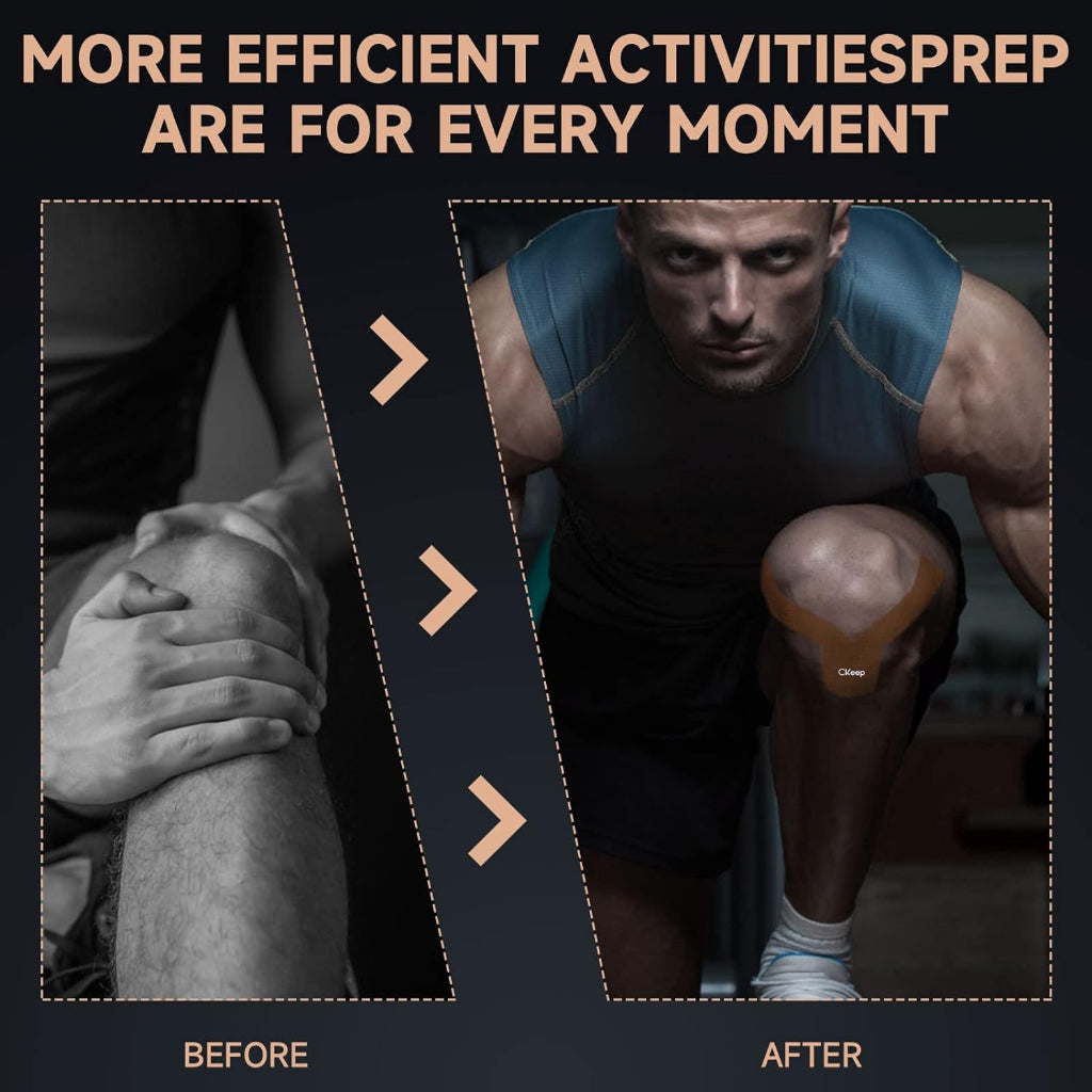 CKeep Kinesiology Tape Elastic Sports Tape 2" x 16ft / 5cm x 5cm - 2 Rolls Per Pack (Beige)