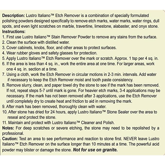 Lustro Italiano Etch Remover for Stone Shine (Not for Granite use) 8 Oz.