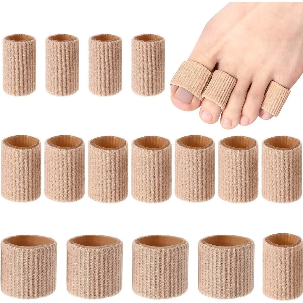 Toe Cushion Tube Toe Tubes Sleeves Soft Gel Corn Pad Protectors, Brown (16 Pieces)