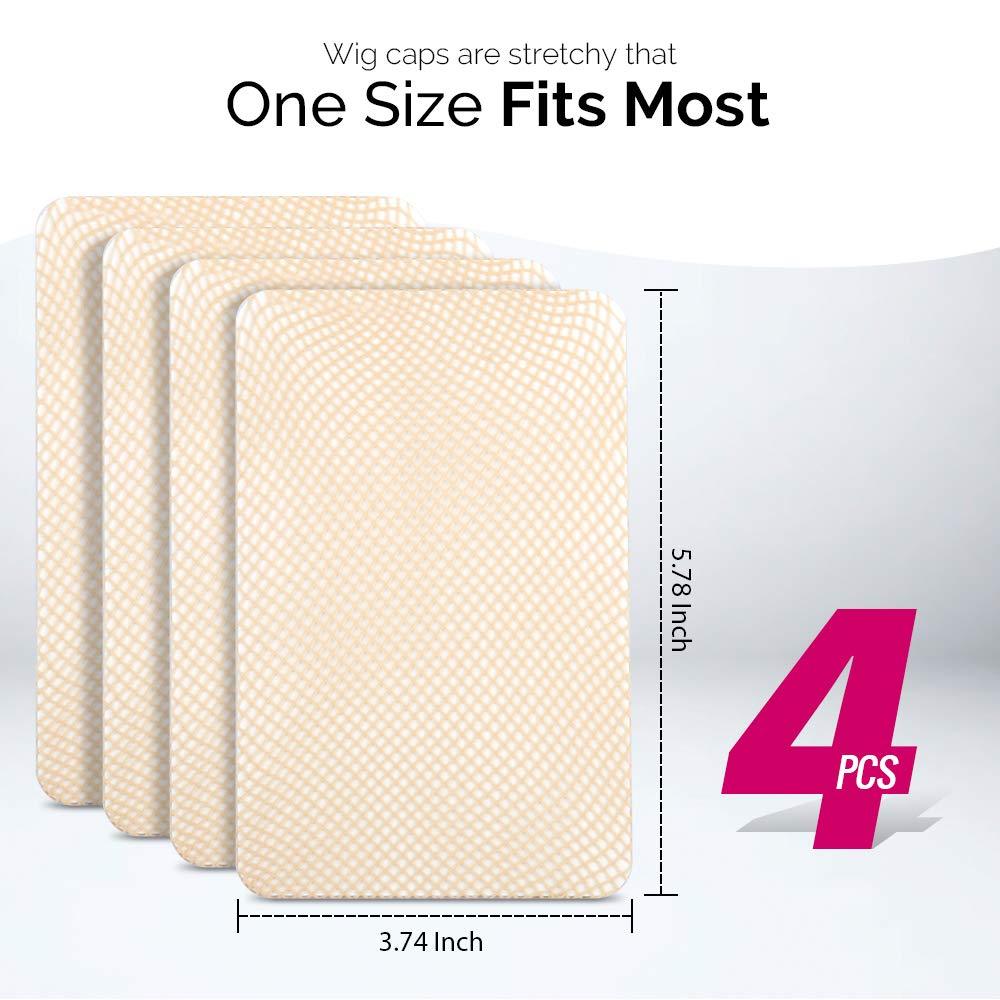 Fandamei Mesh Wig Cap Net Liner Weaving (Light Brown) 4 Pieces