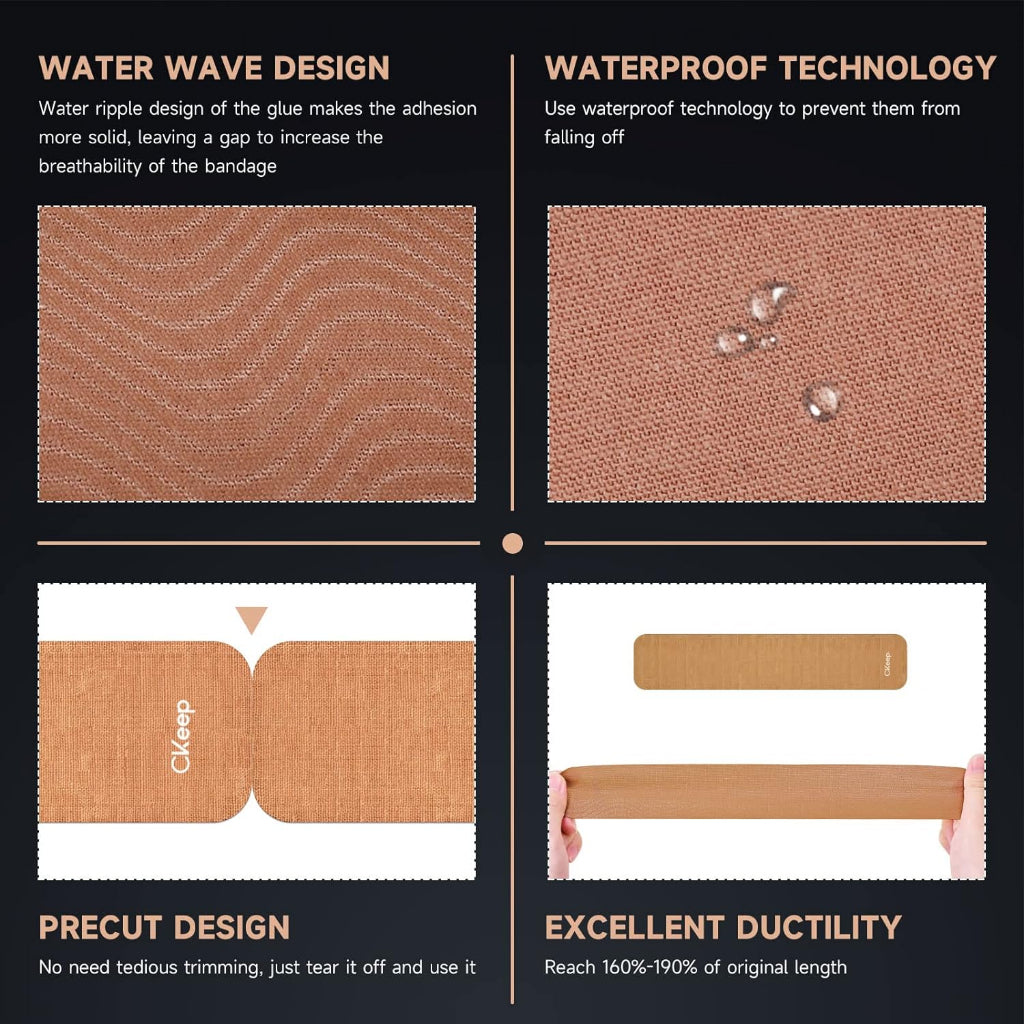 CKeep Kinesiology Tape Elastic Sports Tape 2" x 16ft / 5cm x 5cm - 2 Rolls Per Pack (Beige)