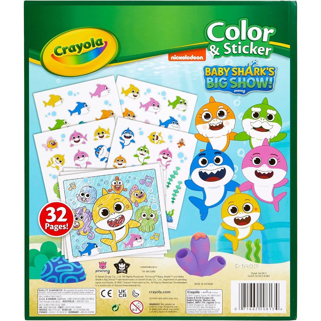 Crayola Color & Sticker Baby Shark Big Show 50+ Stickers (32 Pages / 4 Sticker Sheet)