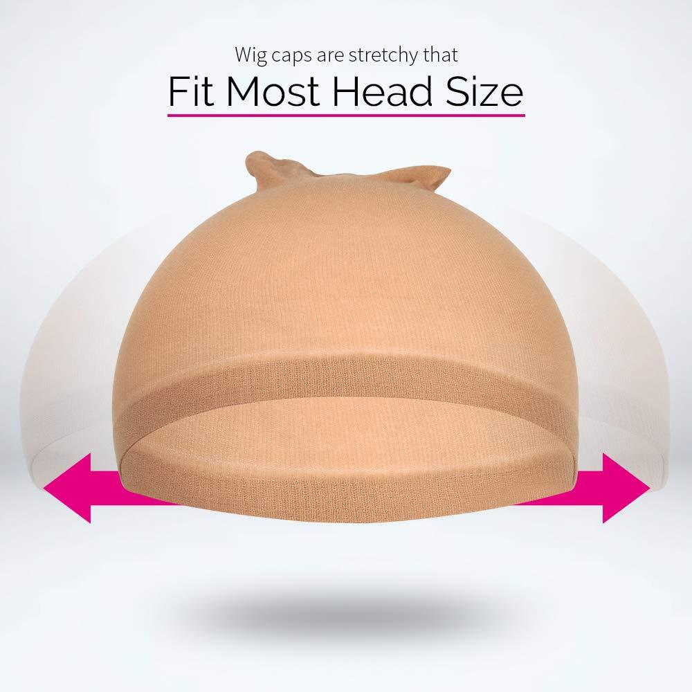 Fandamei Stretchy Stocking Wig Caps for Women (Light Brown) 4 Pieces