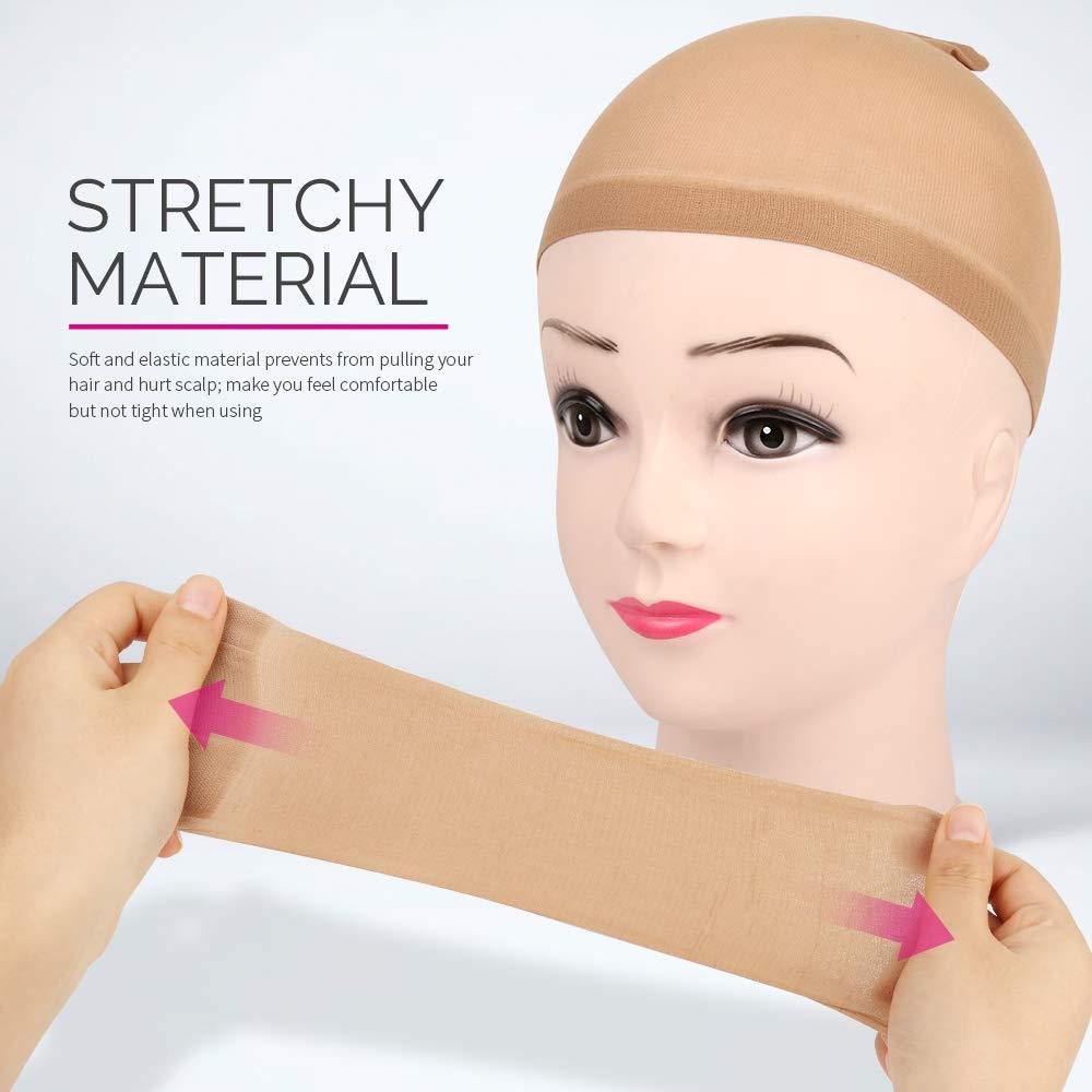 Fandamei Stretchy Stocking Wig Caps for Women (Light Brown) 4 Pieces