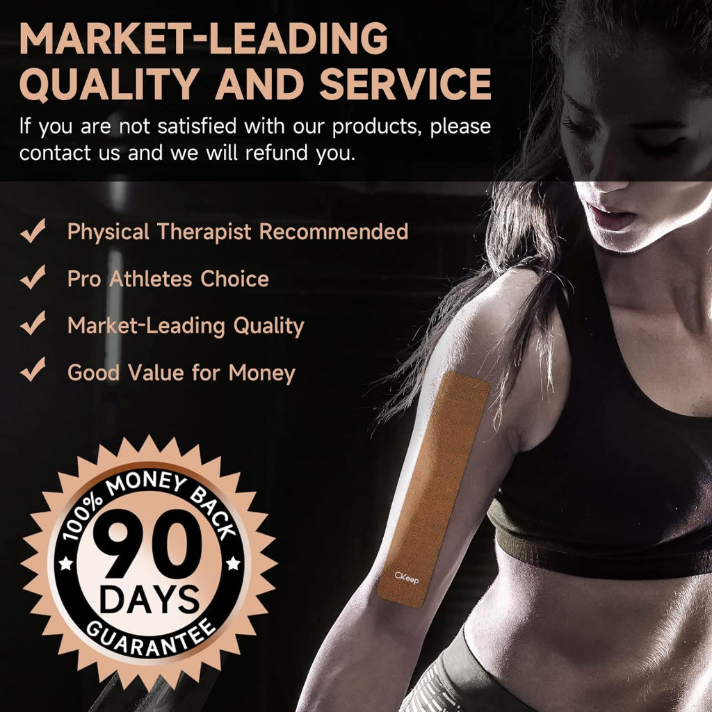 CKeep Kinesiology Tape Elastic Sports Tape 2" x 16ft / 5cm x 5cm - 2 Rolls Per Pack (Beige)