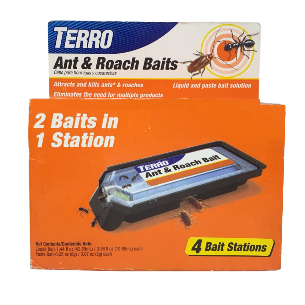 Terro Ant & Roach Baits Liquid And Paste Bait Solution - 2 Baits in 1 Station (4 Bait Stations)