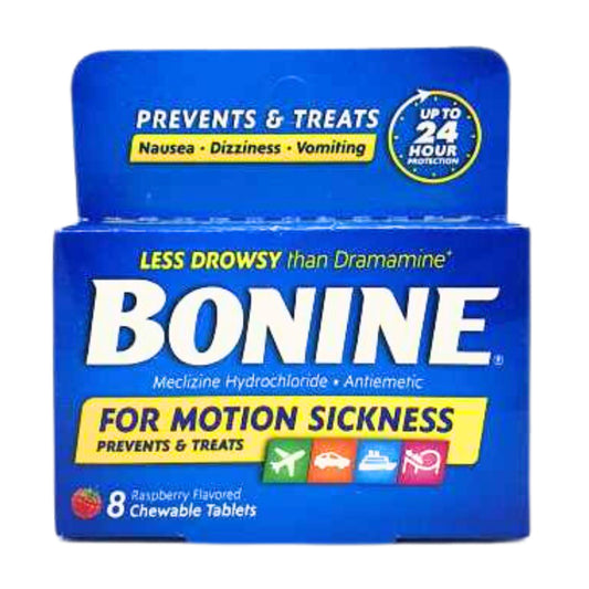 Bonine Less Drowsy than Dramamine For Motion Sickness - 8 Chewable Tablets