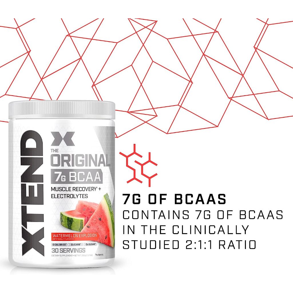 Xtend The Original 7g BCAA Muscle Recovery + Electrolytes Zero Sugar, Watermelon Explosion - 30 ct